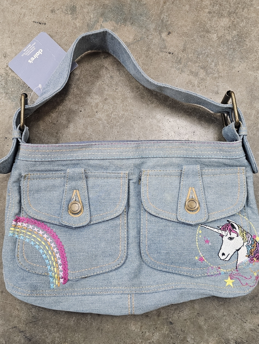 Vintage Claire's Y2k Purse 2000s Denim Unicorn Patch Bag Buckle Blue Shelbie Bru